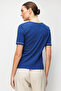 Women's Crew Neck and Sleeve Embroidered P Cotton U Combed Cotton T-Shirt Navy Blue - 4