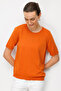 Women's Crew Neck Blouse Striped with Side Buttons Fine Knit Blouse Orange