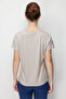 Women's V-Neck Embroidered Low-Sleeve Combed Cotton T-Shirt Beige - 3