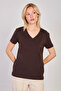 Women's V-Neck Basic T-Shirt - Bitter Brown - 2