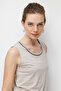Women's Crew Neck Collar Chain Strap Combed Cotton T-Shirt Beige - 2