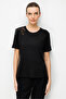 Women's Crew Neck One-Shoulder Embroidered Combed Cotton T-Shirt Black