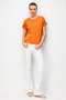 Women's Crew Neck Embroidered Low Sleeve Combed Cotton T-Shirt Orange - 5