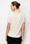Women's Crew Neck Combed Cotton T-Shirt with Sequin Roses on the Front Beige - 3