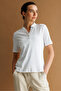 Women's Polo Neck Needle Embroidered Pa Cotton Combed Cotton T-Shirt Ecru