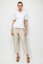 Women's Polo Neck Needle Embroidered Pa Cotton Combed Cotton T-Shirt Ecru - 5