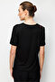 Women's Crew Neck One-Shoulder Embroidered Combed Cotton T-Shirt Black - 4