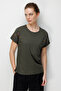 Women's Crew Neck Embroidered Low Sleeve Combed Cotton T-Shirt Khaki - 3