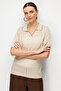 Women's Polo Collar Lace-Like Knit Fine Knit Blouse Beige - 5