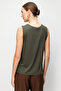 Women's Crew Neck Collar Chain Strap Combed Cotton T-Shirt Khaki - 3