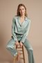 Women's Green Satin Crop Pajama Set – Shirt Collar, Button-Up, and Stylish Loungewear
