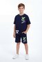 X White Print Detailed Round Neck Summer Boys' Top and Bottom Set