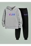 Boy's Hooded Set Believe in Printed 3 İplik Ş Brushed Inside Sweatshirt - Tracksuit Set