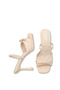 Fabiola Vellini Beige Nubuck Patent Leather Women's Stylish Double Strap Comfortable Thin Heeled Slippers with Bow Detail - 4