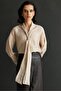 4839 Women's V-Neck Drapey Blouse with Scarf Detail Cream