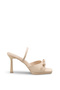 Fabiola Vellini Beige Nubuck Patent Leather Women's Stylish Double Strap Comfortable Thin Heeled Slippers with Bow Detail - 2