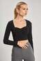 Women's Square Neck Long Sleeve Blouse - Black - 2