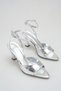 Women's Pointed Toe Ankle-Tie Heeled Shoes Silver Yanki