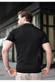Black Slim Fit Polo Collar Knitwear Men's T-Shirt E7472 - 3