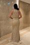 Full Beaded Fabric Halter Neck Tie-Detail Evening Dress - Gold - 5