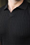 Black Slim Fit Polo Collar Knitwear Men's T-Shirt E7472 - 2