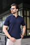 Navy Blue Slim Fit Polo Collar Knitwear Men's T-Shirt E7472 - 2