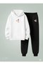 Boy Girl Unisex Kids Hooded Set Three Stars Printed 3 Yarn Ş Brushed Inside Sweatshirt - Sweatpants Set