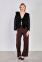 Women's Blouse with Tie-Detail Ruffles on the Front - Black - 3