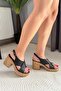 Women's Edna Black Leather Orthopedic Insole Platform Heel Sandals - 6