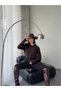 Lace Detailed Crew Neck Long Sleeve Premium Bitter Brown Knitwear Cardigan