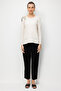 Women's Crew Neck Embroidered Combed Cotton Blouse Beige - 5