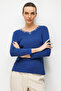 Women's Zero Collar Embroidered Collar and Sleeves P Cotton U Combed Cotton Blouse Navy Blue - 2