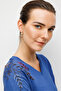 Women's V-Neck Embroidered Combed Cotton Blouse Indigo - 2