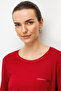 Women's Crew Neck Pocket Satin Striped Combed Cotton Blouse Red - 2