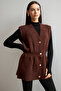 Women's Bitter Brown Gold Button Detailed Soft Vest - 4