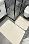 2-Piece Plush Bath Mat Rug Toilet Set Cream Non-Slip Sole (60X50-60X90) - 2
