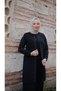 Plus Size Fan-Embellished Mother's Dress with Stone Detail - 4