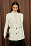 Women's Ecru Gold Button Detailed Soft Vest - 4