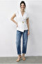 Women's White Stylish Buttoned Belted Woven Vest 11145 60283987 - 2
