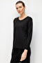 Women's Crew Neck Embroidered Combed Cotton Blouse Black - 3