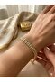 3S Steel Gold Row Stone Pyramid Textured Bracelet