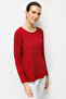 Women's Crew Neck Pocket Satin Striped Combed Cotton Blouse Red - 4