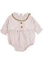 Baby Girl Powder Collared Eyelet Embroidery Button Bowknot 4 Layer Muslin Socks and Bodysuit Jumpsuit