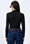 Black Draped Turtleneck Long Sleeve Blouse - 5