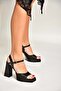 Y246055004 Black Fabric Thick Platform Heeled Evening Dress Shoes - 3