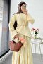 Premium Asymmetrical Cut Linen Skirt Suit - Yellow - 3