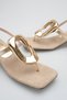 Women's Flip Flops Sandals Gold Skin Color Suede Gold Buckled Low Heels with Blunt Toe - Stylish Summer Trend - 4