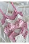 3-Piece Colorful Wired Patterned Cotton Piece Bra Set (Pink-White-Floral) - 4