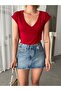 Women's Burgundy V-Neck Low Sleeve Viscose Elasthane Blouse - 3