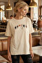 Women's Cream Front Cat Printed Sides Slit Cotton Pack T-Shirt Arm-26Y137002